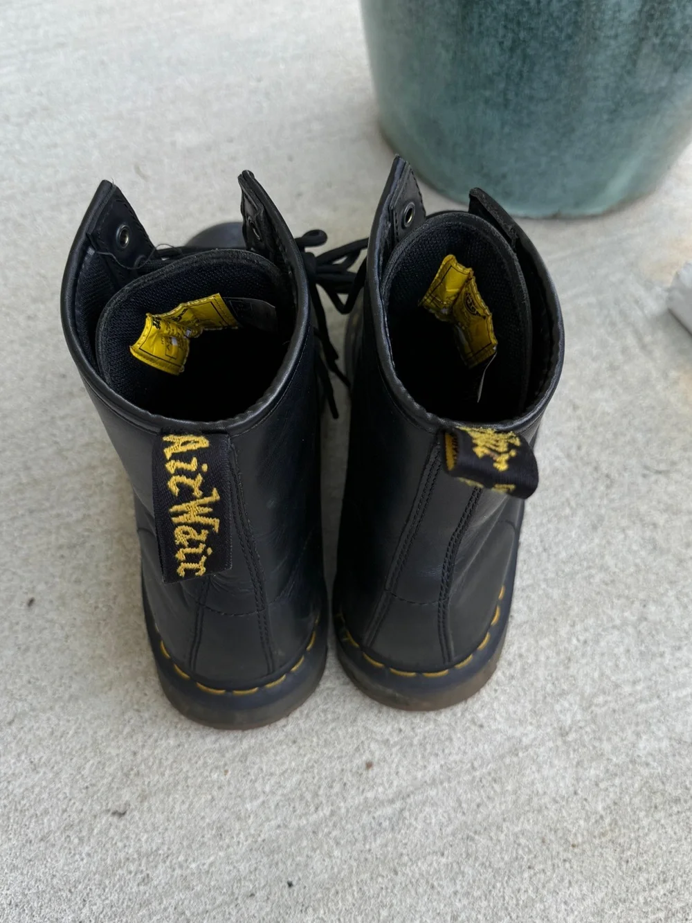 Dr. Martens steel toe slip resistant Black Leather 8-Eye Lace-Up Boots